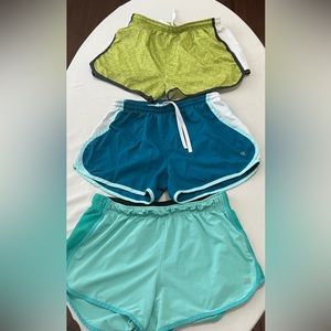 Working out shorts. Top two shorts are Small Bottom short Aqua/Green is Medium.
